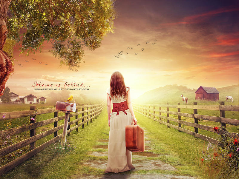 beautiful digital countryside departure emotional girl journey leaving lonely manipulation